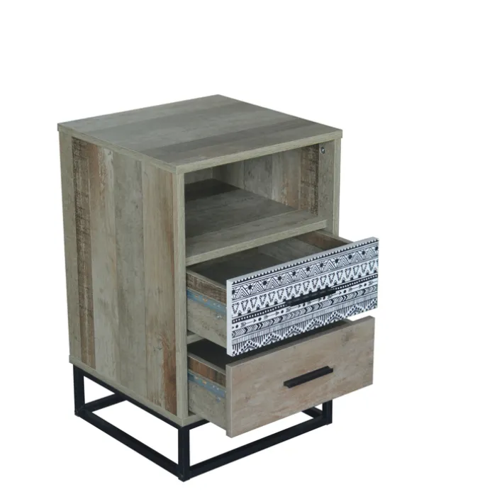 Nachtkommode 39,5 x 62 cm natur/Dekorfolie grau gemustert