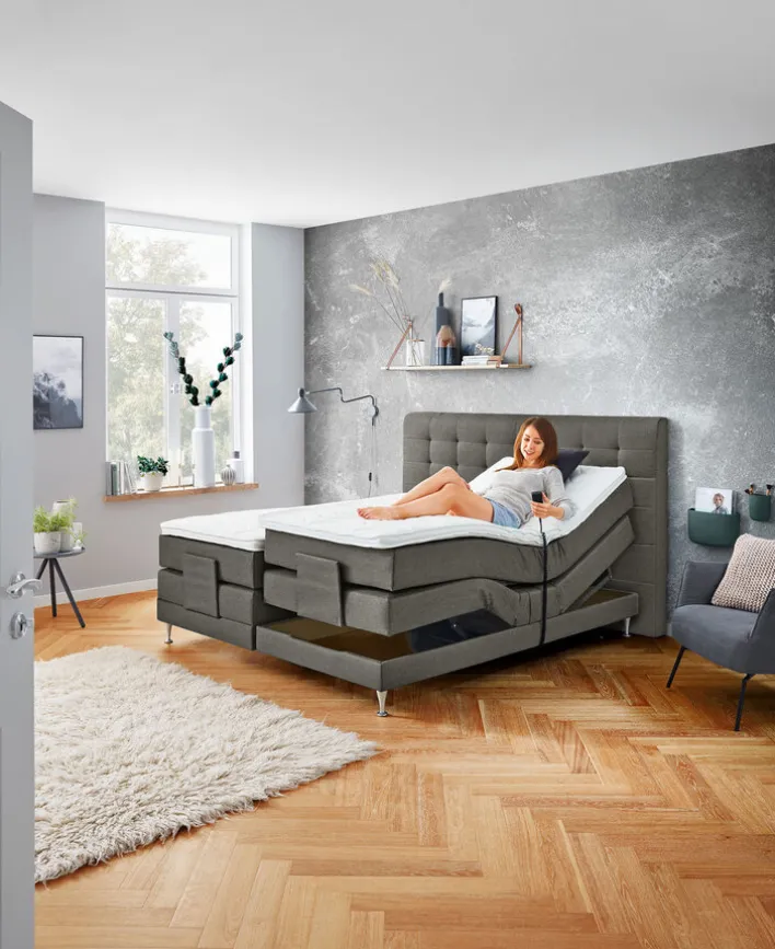 Ole Gunderson Boxspringbett FENTISSIMO TOPMOTION I EL 180 x 200 cm Inari braungrau