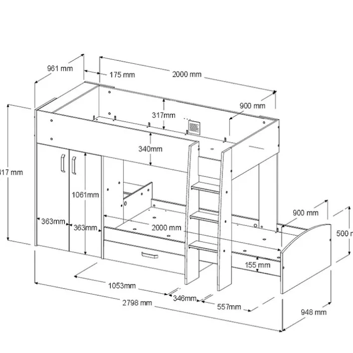 Parisot Etagenbett STIM 2 braun/grau