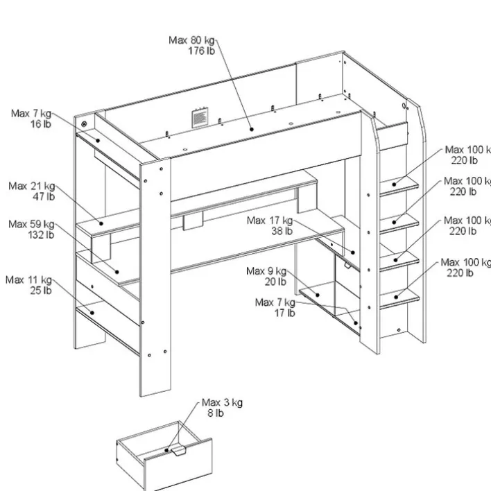 Parisot Gaming-Hochbett mit LED Beleuchtung schwarz