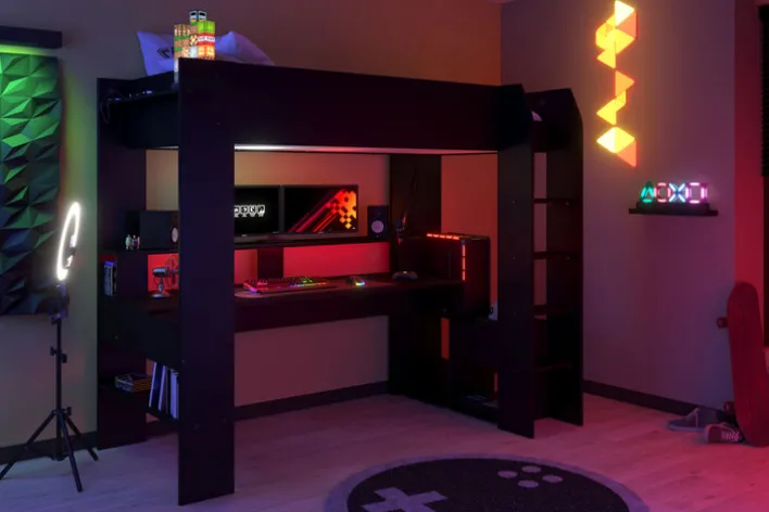 Parisot Gaming-Hochbett mit LED Beleuchtung schwarz