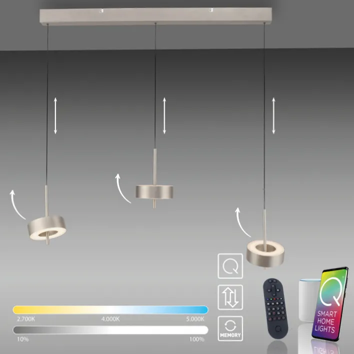 Paul Neuhaus LED Balkenpendel Q-ROTATE 3-flg Nickelfarbig