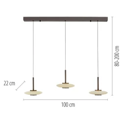 Paul Neuhaus LED Balkenpendel PURE VITRUM 3-flg braun