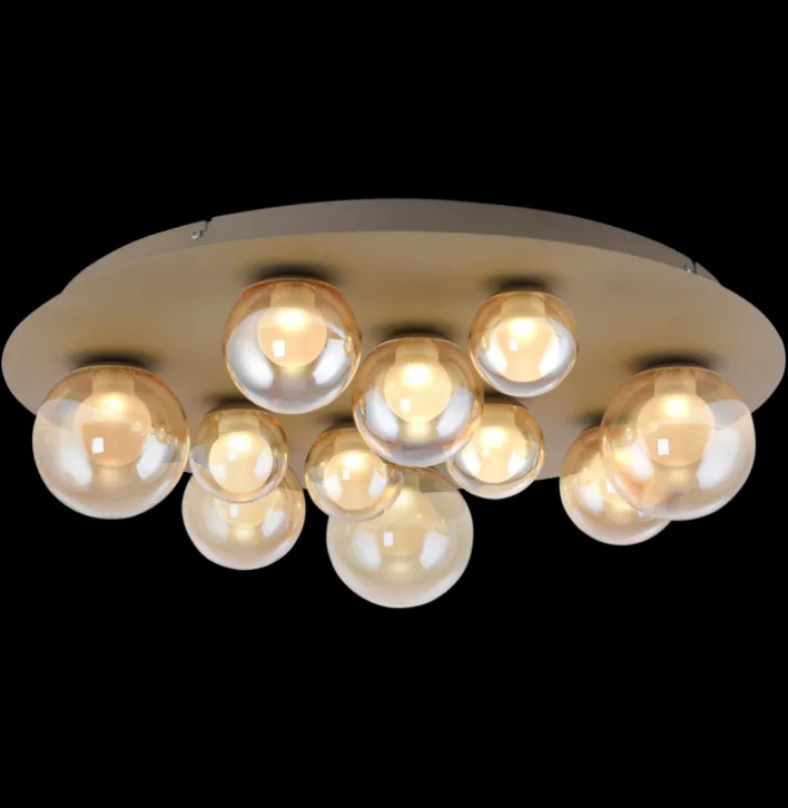 Paul Neuhaus LED Deckenlampe PURE POPUP Glas Ø 60 x 17 cm dimmbar Japandi Broncefarbig/Rauchfarbig & Amber