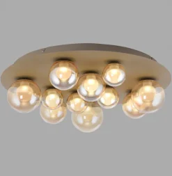 Paul Neuhaus LED Deckenlampe PURE POPUP Glas Ø 60 x 17 cm dimmbar Japandi Broncefarbig/Rauchfarbig & Amber