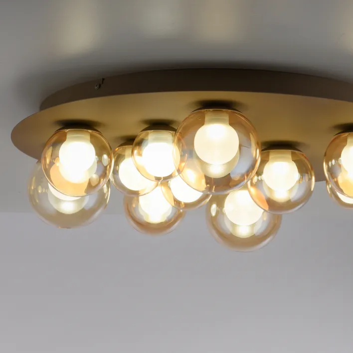 Paul Neuhaus LED Deckenlampe PURE POPUP Glas Ø 60 x 17 cm dimmbar Japandi Broncefarbig/Rauchfarbig & Amber