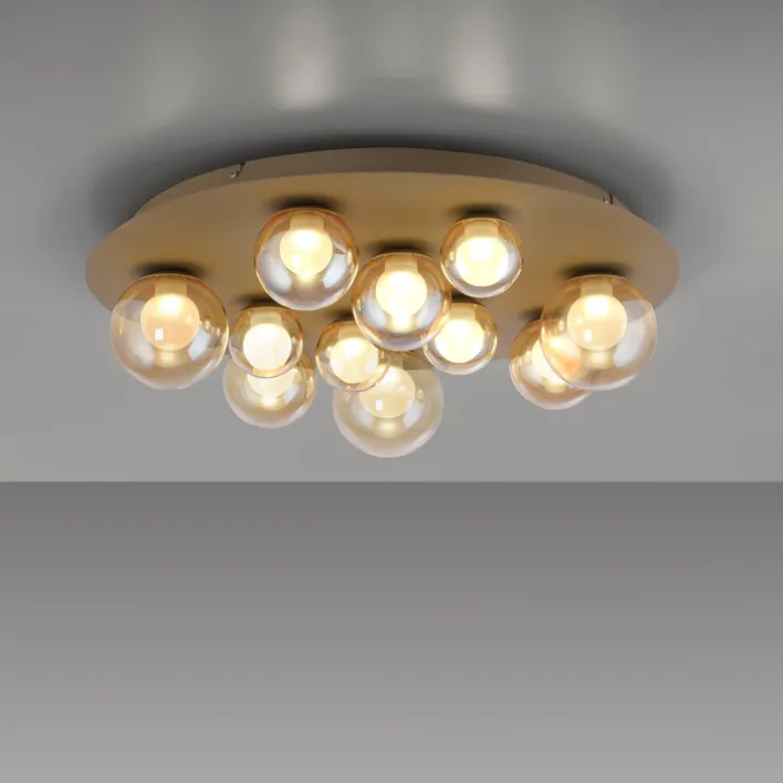 Paul Neuhaus LED Deckenlampe PURE POPUP Glas Ø 60 x 17 cm dimmbar Japandi Broncefarbig/Rauchfarbig & Amber