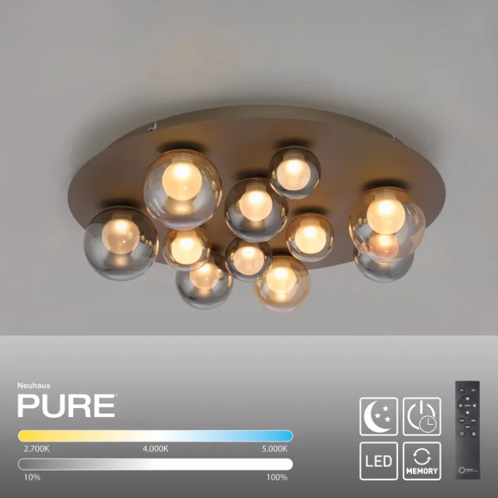 Paul Neuhaus LED Deckenlampe PURE POPUP Glas Ø 60 x 17 cm dimmbar Japandi Broncefarbig/Rauchfarbig & Amber