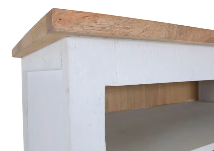 PHILL HILL Highboard LEWIS 90 x 130 x 45 cm Mango massiv/weiß/schwarz