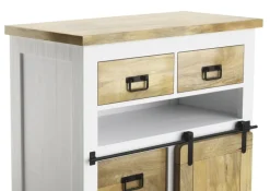 PHILL HILL Highboard LEWIS 90 x 130 x 45 cm Mango massiv/weiß/schwarz