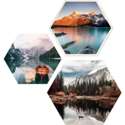 PRO ART Cut-Out Hexagone Bilder Set NORDIC LAKE ATMOSPHERE I 3-teilig