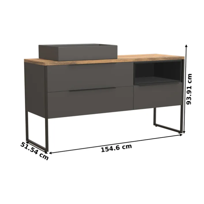 puris Waschplatz ASPEKT 155 cm Cosmos Grey matt/ Hunton Eiche