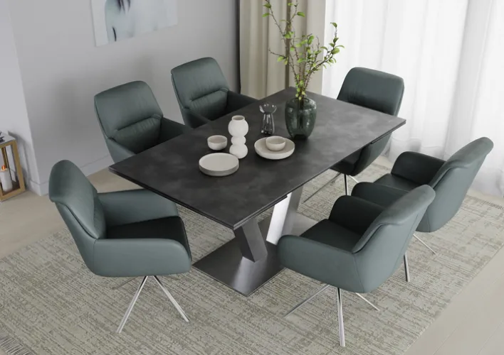 PURO Armlehnstuhl BERLIN Leder graublau/silberfarbig