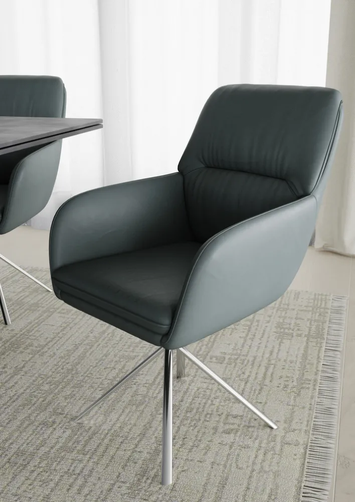 PURO Armlehnstuhl BERLIN Leder graublau/silberfarbig