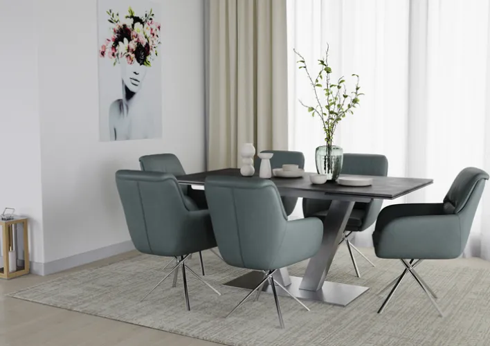 PURO Armlehnstuhl BERLIN Leder graublau/silberfarbig