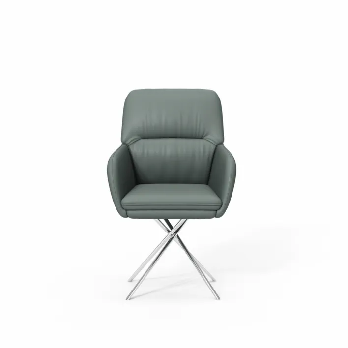 PURO Armlehnstuhl BERLIN Leder graublau/silberfarbig