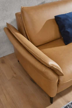 PURO Ledersofa 3-Sitzer STRASSBURG II Cloudy kurkuma