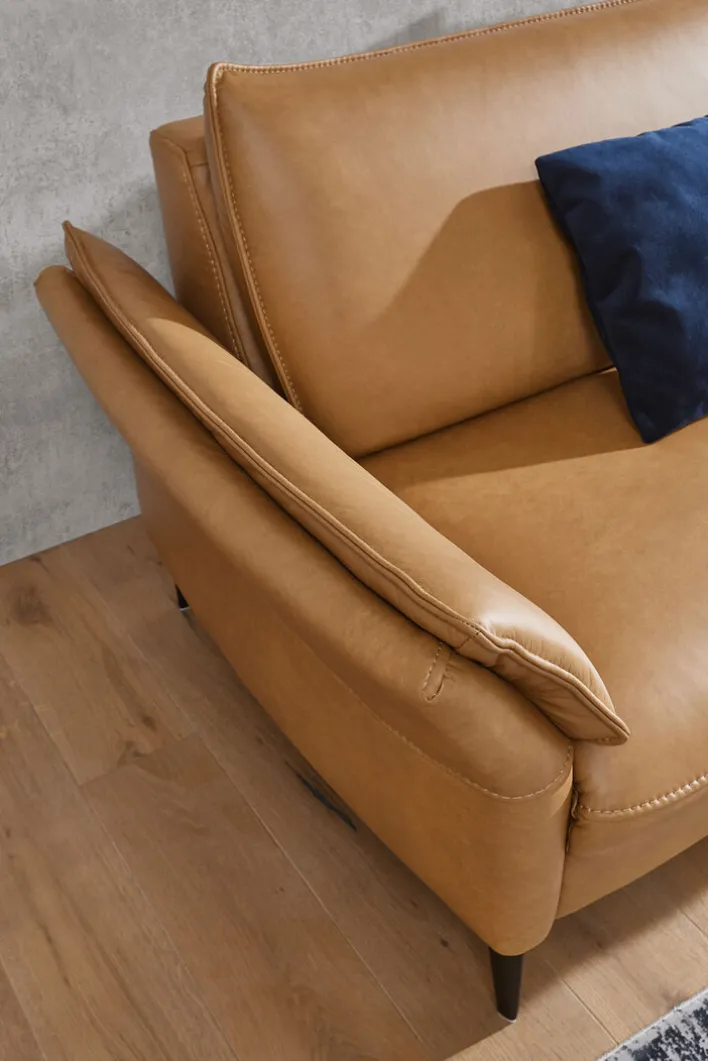 PURO Ledersofa 3-Sitzer STRASSBURG II Cloudy kurkuma