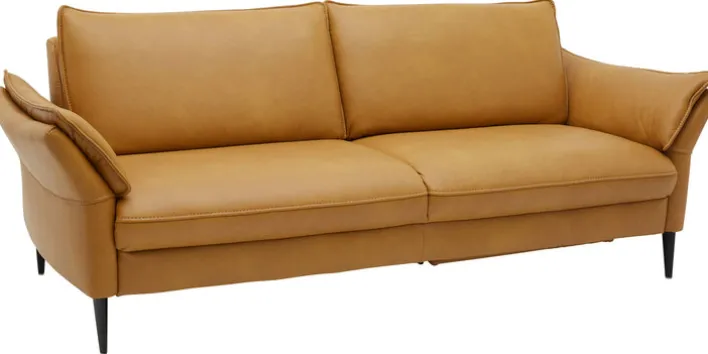 PURO Ledersofa 3-Sitzer STRASSBURG II Cloudy kurkuma