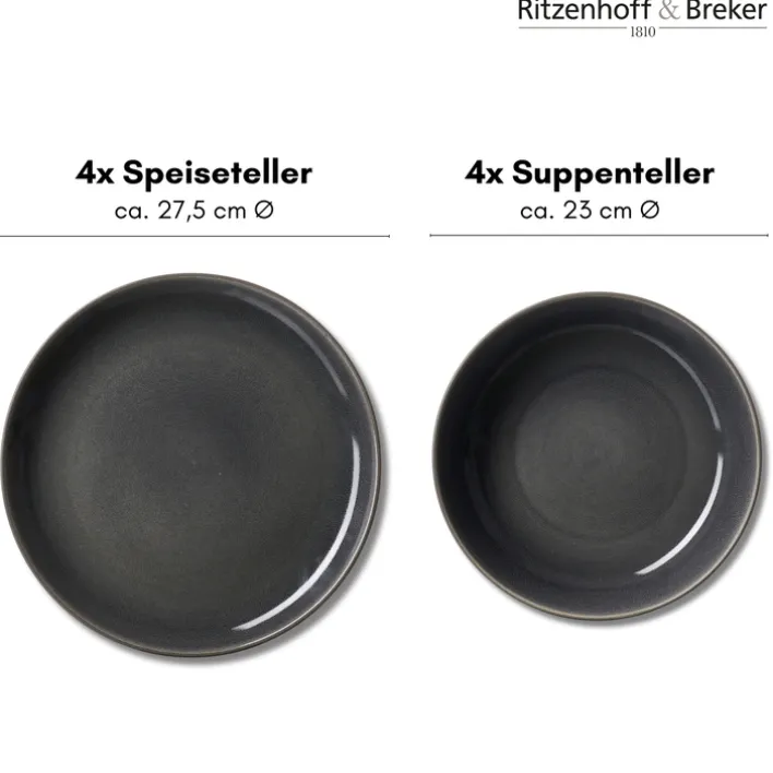 Ritzenhoff & Breker Tafelservice TOLEDO 8-teilig Steinzeug grau