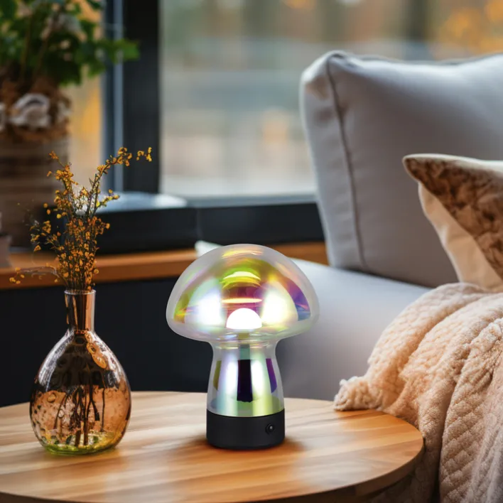 RL Akku LED Tischlampe DOOLEY 18 cm klar irisierend