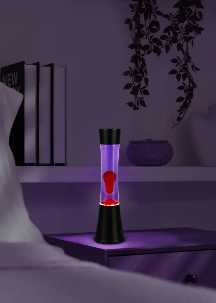 RL Lavalampe ETNA, Metall/Glas/Wachs, Höhe 39 cm, LED 21 W, 3.000 K, 260 lm, Schutzklasse 2, IP20, Schwarz/Rot/Lila