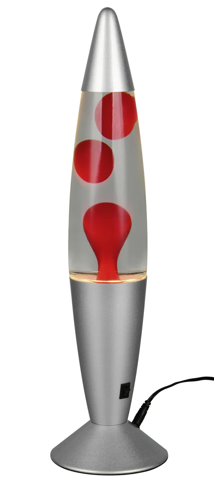 RL Lavalampe VESUV, Metall/Glas/Wachs, Höhe 42 cm Alu-/Nickelfarbig/Rot/Transparent