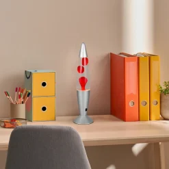 RL Lavalampe VESUV, Metall/Glas/Wachs, Höhe 42 cm Alu-/Nickelfarbig/Rot/Transparent