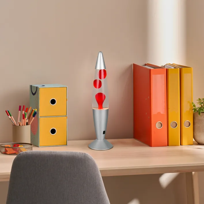 RL Lavalampe VESUV, Metall/Glas/Wachs, Höhe 42 cm Alu-/Nickelfarbig/Rot/Transparent