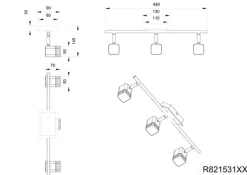 RL LED Deckenlampe ROUBAIX mit 3 Spots nickelfarbig