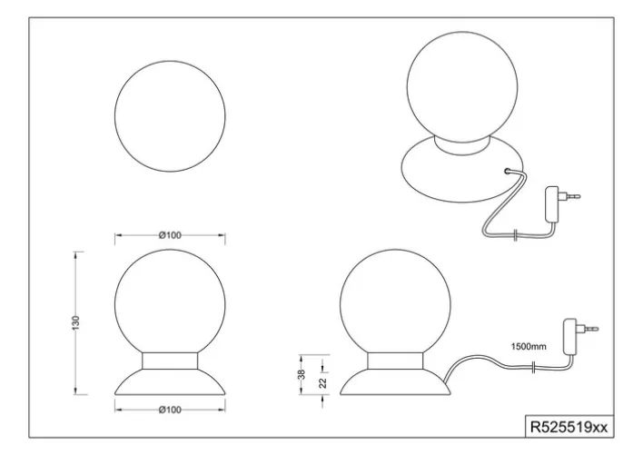 RL LED Tischlampe PRINCESS 10 cm silberfarbig mit Glas weiß