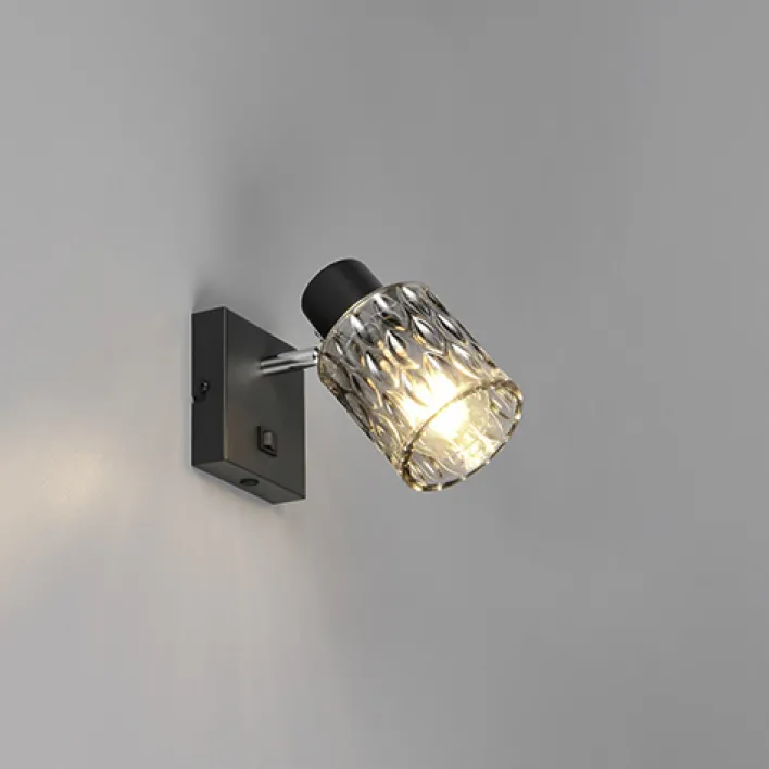 RL LED Wandleuchte mit 1 Spot JACK, Metall/Glas, 10 x 9 x 16 cm Schwarz/Rauchfarbig