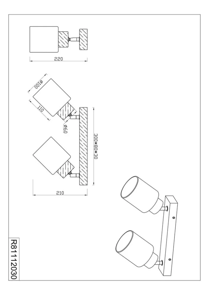RL Retrofit Deckenlampe mit 2 Spots ASSAM Holz naturfarbig