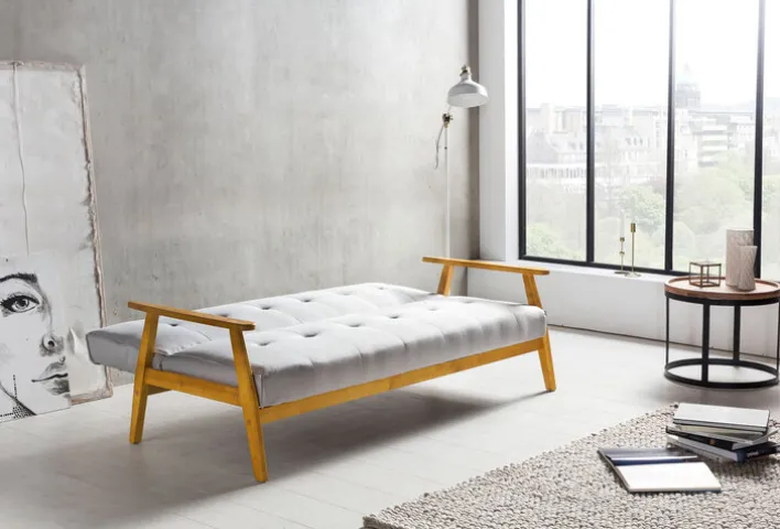 Schlafsofa hellgrau Webstoff