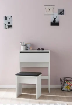 Schminktisch mit Hocker und Spiegel 60 x 81 cm weiß