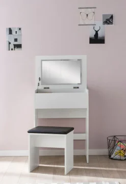 Schminktisch mit Hocker und Spiegel 60 x 81 cm weiß