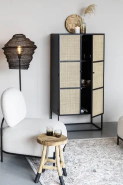 Schrank JOANNA 70 x 145 cm Rattangeflecht/schwarz