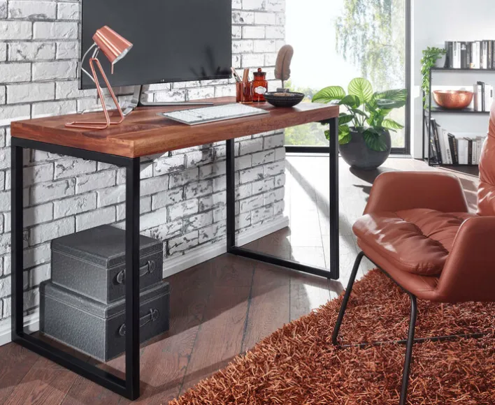 Schreibtisch 117 x 77 cm Braun Schwarz