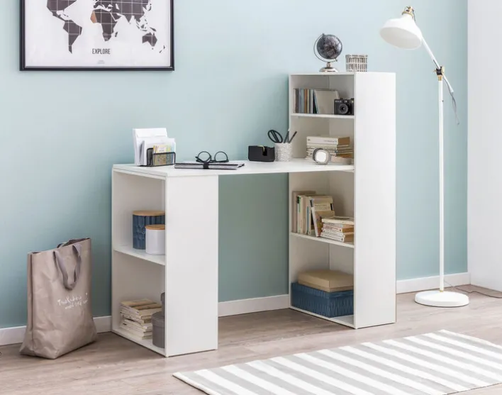 Schreibtisch mit Regal 120 x 120 cm weiss
