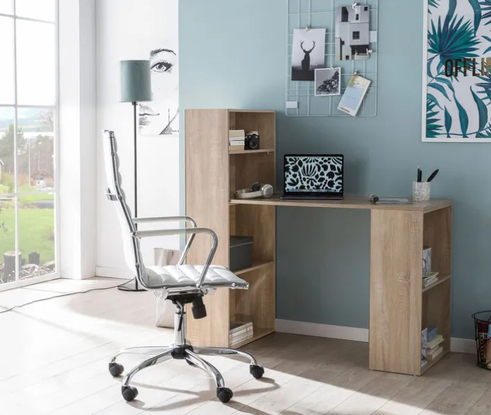 Schreibtisch mit Regal 120 x 120 cm Eiche Sonoma