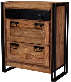 Schuhschrank 80 x 96 cm Natur-Akazienholz massiv/ schwarz