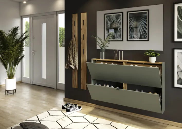 Schuhschrank AMECA 140 x 83 x 18 cm taupegrün/braun