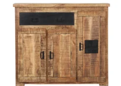 Schuhschrank BARNEY 135 x 115 cm Mango massiv sägerau, gebeizt, lackiert/schwarz