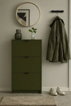 Schuhschrank CLARK Holznachbildung 128 x 62 x 24 cm lackiert Olivgrün matt