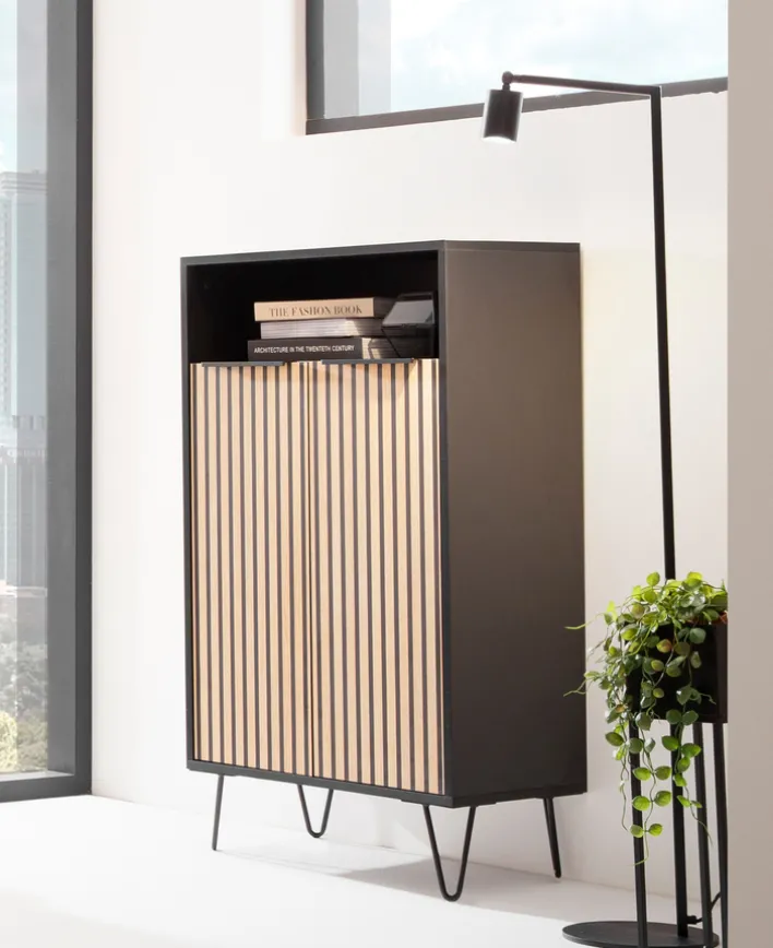 Schuhschrank HANK schwarz/Akustikpaneel Optik