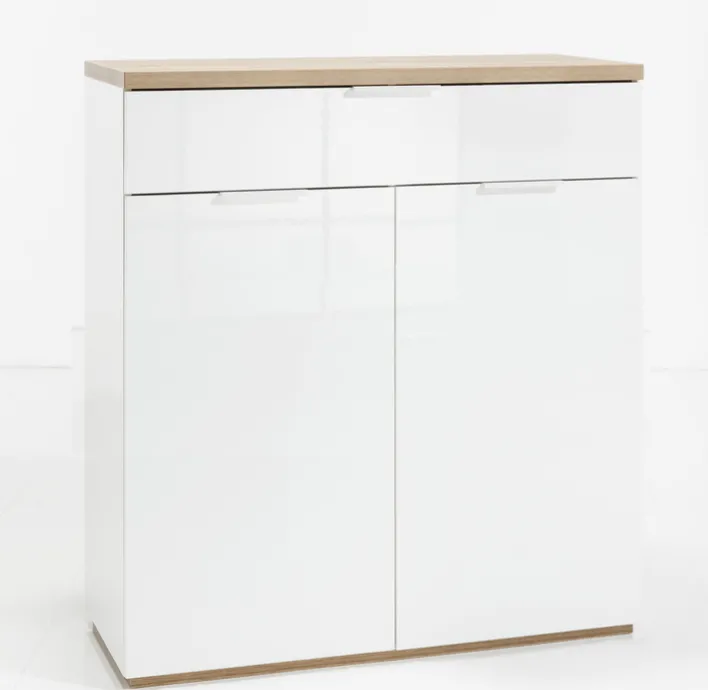 Schuhschrank MUNDI 83 x 102 cm Weiß Hochglanz/Eiche-Riviera-Dekor