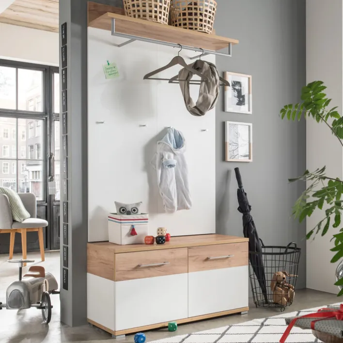 Schuhschrank THEO 96 x 51 cm Weiß/ Navarra Eiche NB