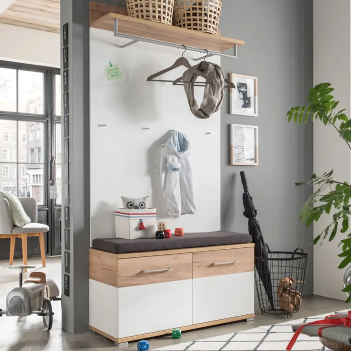 Schuhschrank THEO 96 x 51 cm Weiß/ Navarra Eiche NB