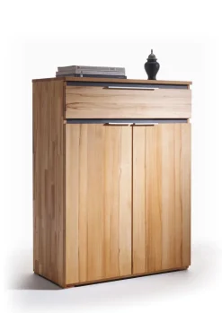 Schuhschrank VICENZA 80 x 108 cm Kernbuche massiv natur geölt/Absetzung Anthrazit gebeizt