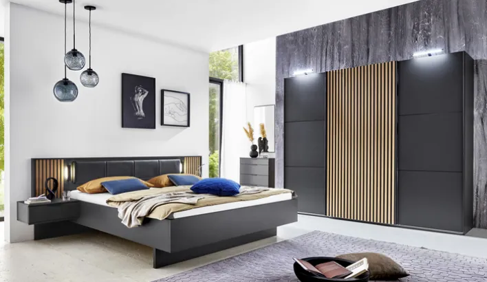 Schwebetürenschrank ALASKA 250 x 216 cm grau/ braun